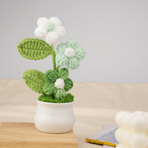 Handmade "Puff Bloom" Crochet Potted Plant – Gradient Colorful Knitted Flower