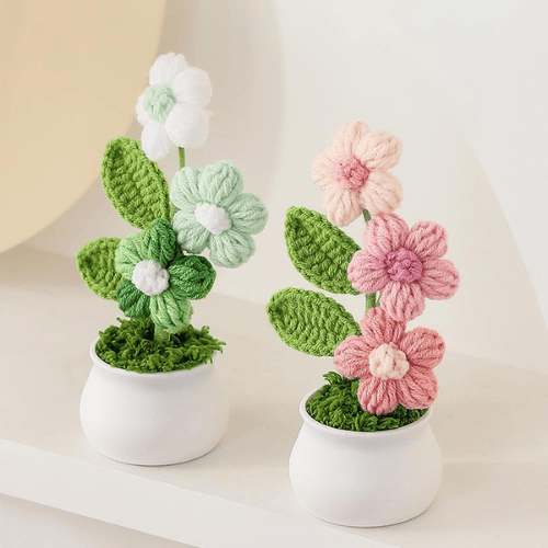 Handmade "Puff Bloom" Crochet Potted Plant – Gradient Colorful Knitted Flower