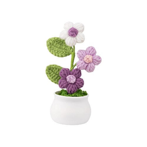 Handmade "Puff Bloom" Crochet Potted Plant – Gradient Colorful Knitted Flower