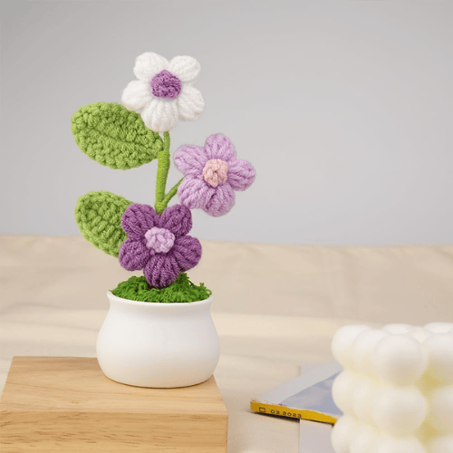 Handmade "Puff Bloom" Crochet Potted Plant – Gradient Colorful Knitted Flower