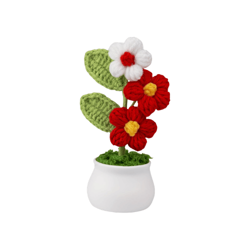 Handmade "Puff Bloom" Crochet Potted Plant – Gradient Colorful Knitted Flower