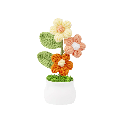 Handmade "Puff Bloom" Crochet Potted Plant – Gradient Colorful Knitted Flower
