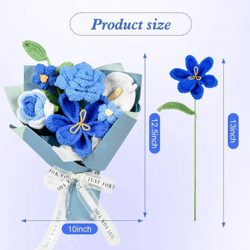 Handmade Crochet Flower Bouquet, Soft Cotton Knitted Floral Arrangement