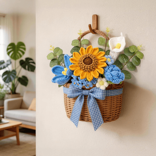 Crochet Flower Bouquet Knitted Flowers - Handmade Sunflowers Tulips Roses Bouquet