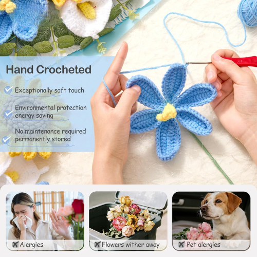 Crochet Flower Bouquet Knitted Flowers - Handmade Sunflowers Tulips Roses Bouquet