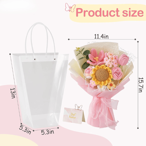 Crochet Flower Bouquet Knitted Flowers - Handmade Sunflowers Tulips Roses Bouquet