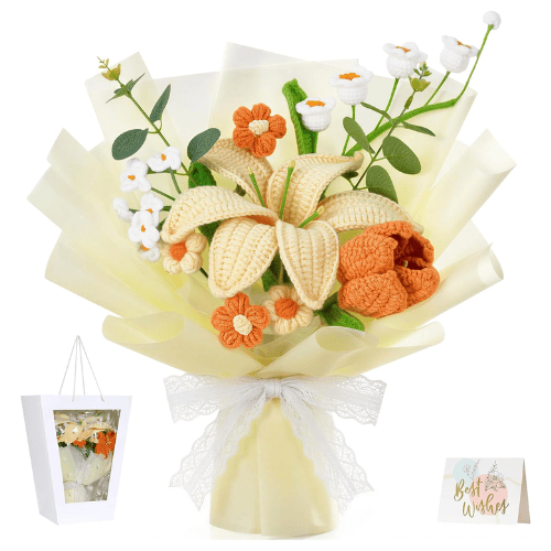 Handcrafted Crochet Flower Bouquet Set – Premade Knitted Yarn Floral Arrangement