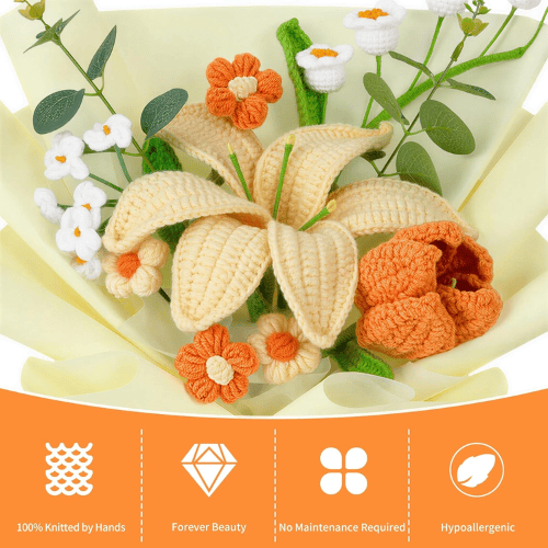 Handcrafted Crochet Flower Bouquet Set – Premade Knitted Yarn Floral Arrangement