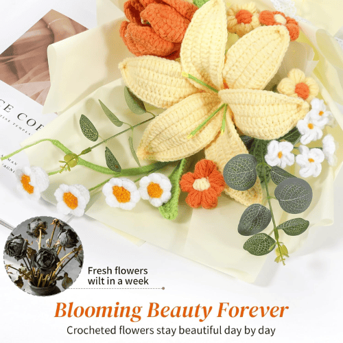 Handcrafted Crochet Flower Bouquet Set – Premade Knitted Yarn Floral Arrangement