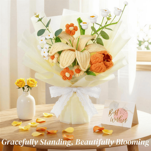 Handcrafted Crochet Flower Bouquet Set – Premade Knitted Yarn Floral Arrangement