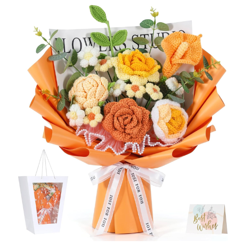 Handcrafted Crochet Flower Bouquet Set – Premade Knitted Yarn Floral Arrangement