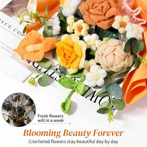 Handcrafted Crochet Flower Bouquet Set – Premade Knitted Yarn Floral Arrangement