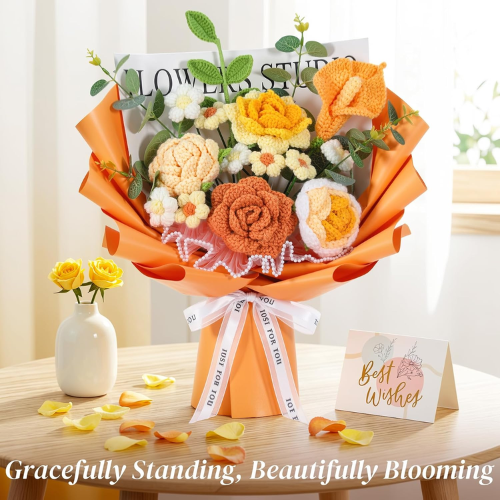 Handcrafted Crochet Flower Bouquet Set – Premade Knitted Yarn Floral Arrangement