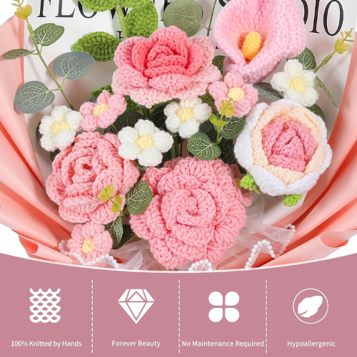 Handcrafted Crochet Flower Bouquet Set – Premade Knitted Yarn Floral Arrangement