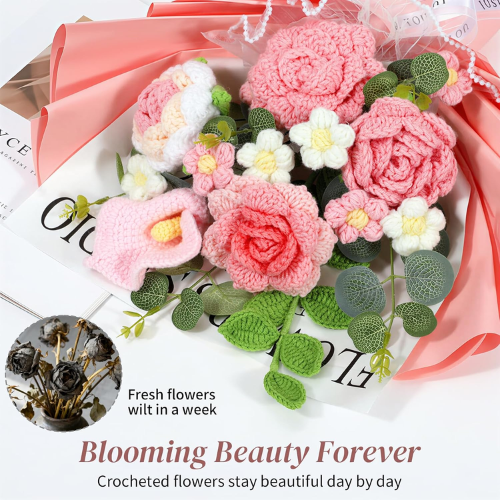Handcrafted Crochet Flower Bouquet Set – Premade Knitted Yarn Floral Arrangement