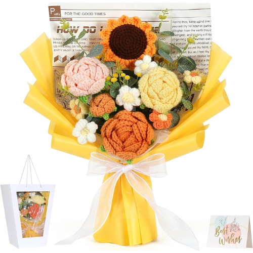 Handcrafted Crochet Flower Bouquet Set – Premade Knitted Yarn Floral Arrangement
