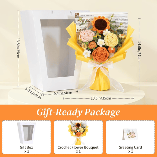 Handcrafted Crochet Flower Bouquet Set – Premade Knitted Yarn Floral Arrangement