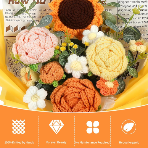 Handcrafted Crochet Flower Bouquet Set – Premade Knitted Yarn Floral Arrangement