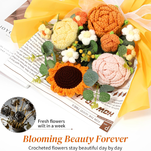 Handcrafted Crochet Flower Bouquet Set – Premade Knitted Yarn Floral Arrangement