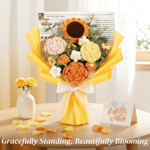 Handcrafted Crochet Flower Bouquet Set – Premade Knitted Yarn Floral Arrangement