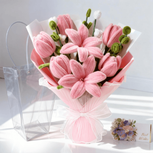 Handmade Pipe Cleaner & Crochet Flower Bouquet Set – Plush Floral Arrangement