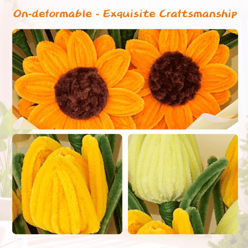 Handmade Pipe Cleaner & Crochet Flower Bouquet Set – Plush Floral Arrangement