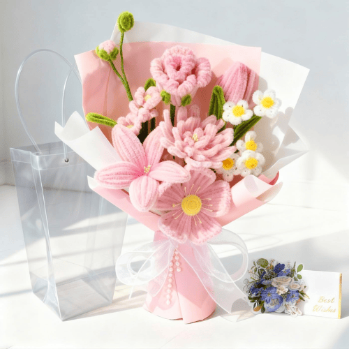 Handmade Pipe Cleaner & Crochet Flower Bouquet Set – Plush Floral Arrangement