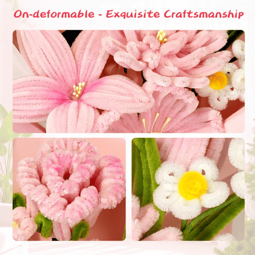 Handmade Pipe Cleaner & Crochet Flower Bouquet Set – Plush Floral Arrangement