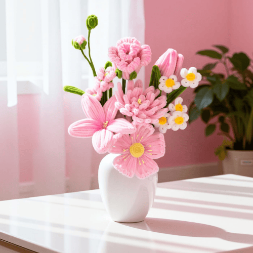 Handmade Pipe Cleaner & Crochet Flower Bouquet Set – Plush Floral Arrangement
