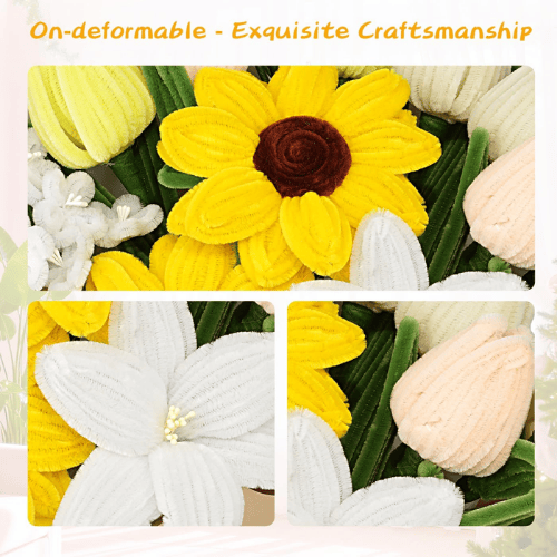 Handmade Pipe Cleaner & Crochet Flower Bouquet Set – Plush Floral Arrangement