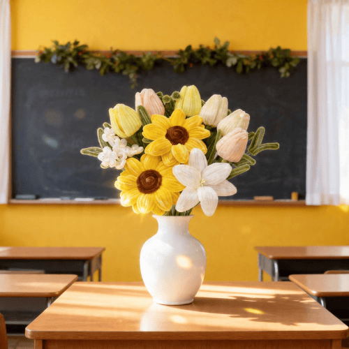 Handmade Pipe Cleaner & Crochet Flower Bouquet Set – Plush Floral Arrangement