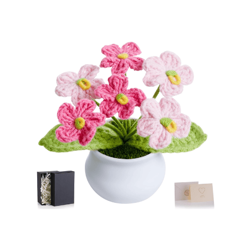 Handcrafted Mini Crochet Potted Flower Accent – Everlasting Handmade Knitted Desk Plant