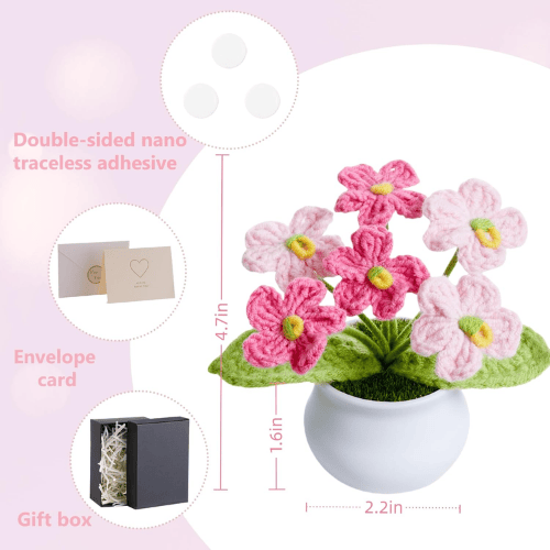 Handcrafted Mini Crochet Potted Flower Accent – Everlasting Handmade Knitted Desk Plant