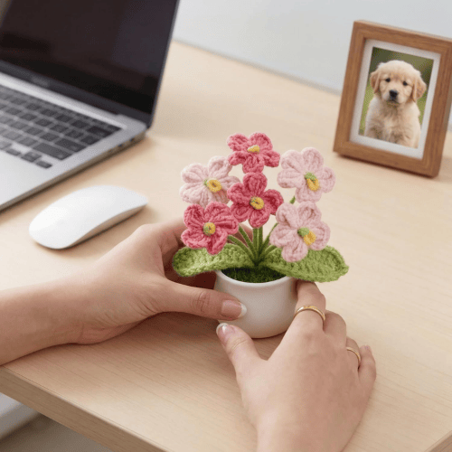 Handcrafted Mini Crochet Potted Flower Accent – Everlasting Handmade Knitted Desk Plant
