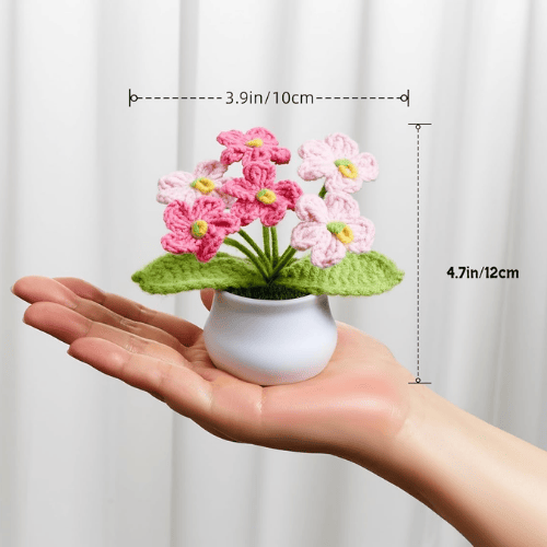 Handcrafted Mini Crochet Potted Flower Accent – Everlasting Handmade Knitted Desk Plant