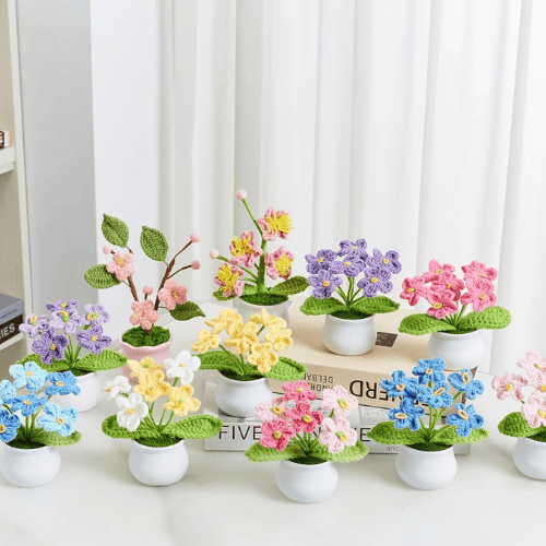 Handcrafted Mini Crochet Potted Flower Accent – Everlasting Handmade Knitted Desk Plant