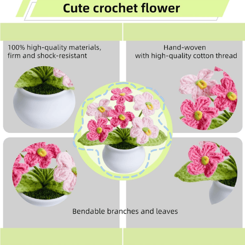 Handcrafted Mini Crochet Potted Flower Accent – Everlasting Handmade Knitted Desk Plant