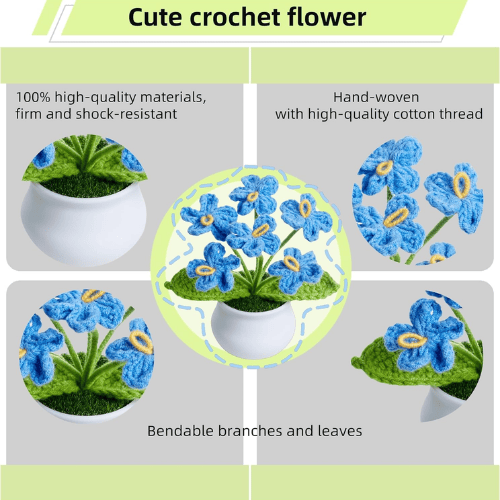 Handcrafted Mini Crochet Potted Flower Accent – Everlasting Handmade Knitted Desk Plant