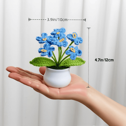 Handcrafted Mini Crochet Potted Flower Accent – Everlasting Handmade Knitted Desk Plant