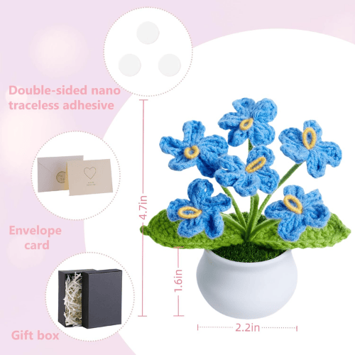 Handcrafted Mini Crochet Potted Flower Accent – Everlasting Handmade Knitted Desk Plant