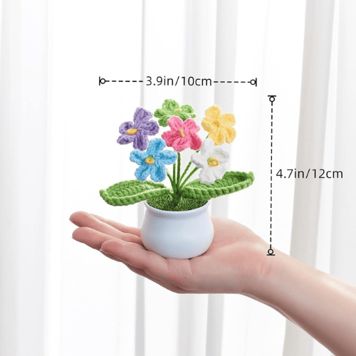 Handcrafted Mini Crochet Potted Flower Accent – Everlasting Handmade Knitted Desk Plant