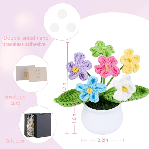 Handcrafted Mini Crochet Potted Flower Accent – Everlasting Handmade Knitted Desk Plant