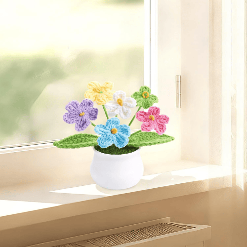 Handcrafted Mini Crochet Potted Flower Accent – Everlasting Handmade Knitted Desk Plant