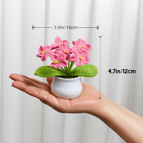 Handcrafted Mini Crochet Potted Flower Accent – Everlasting Handmade Knitted Desk Plant