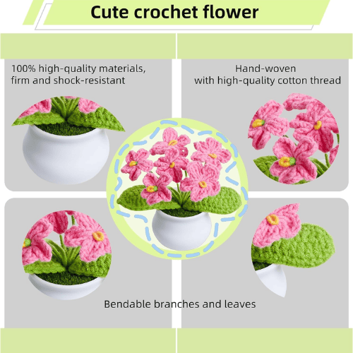 Handcrafted Mini Crochet Potted Flower Accent – Everlasting Handmade Knitted Desk Plant
