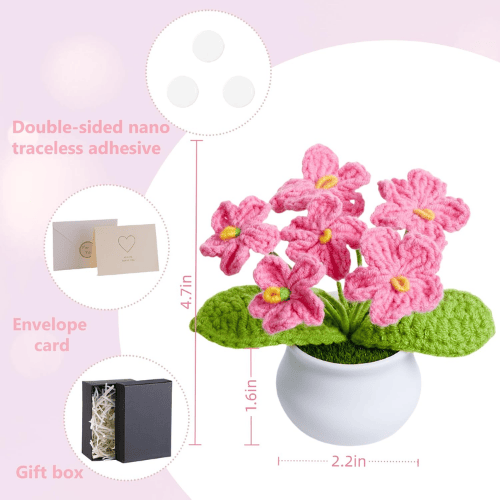 Handcrafted Mini Crochet Potted Flower Accent – Everlasting Handmade Knitted Desk Plant