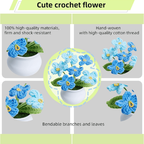 Handcrafted Mini Crochet Potted Flower Accent – Everlasting Handmade Knitted Desk Plant
