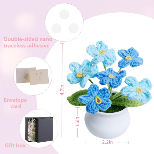 Handcrafted Mini Crochet Potted Flower Accent – Everlasting Handmade Knitted Desk Plant