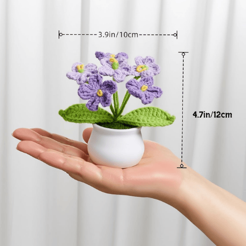 Handcrafted Mini Crochet Potted Flower Accent – Everlasting Handmade Knitted Desk Plant