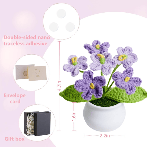 Handcrafted Mini Crochet Potted Flower Accent – Everlasting Handmade Knitted Desk Plant